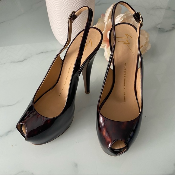 Giuseppe Zanotti Patent Leather Platform Slingback Peep Toe Sandals - Picture 3 of 14